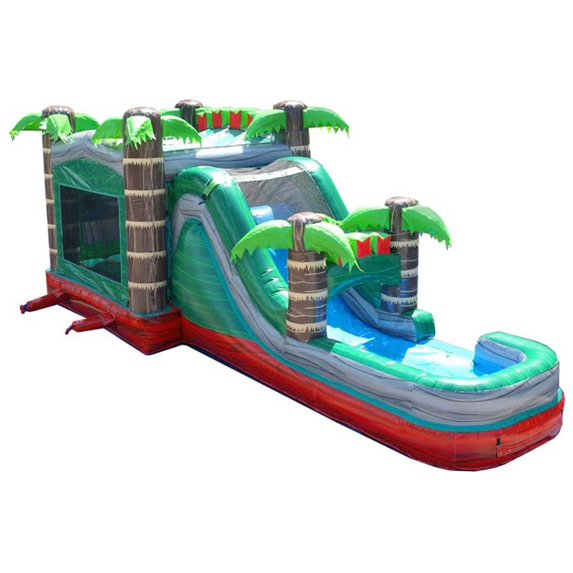 TentandTable Mega Inflatable Water Slide Bounce House Combo with Blower, Tropical Red Marble