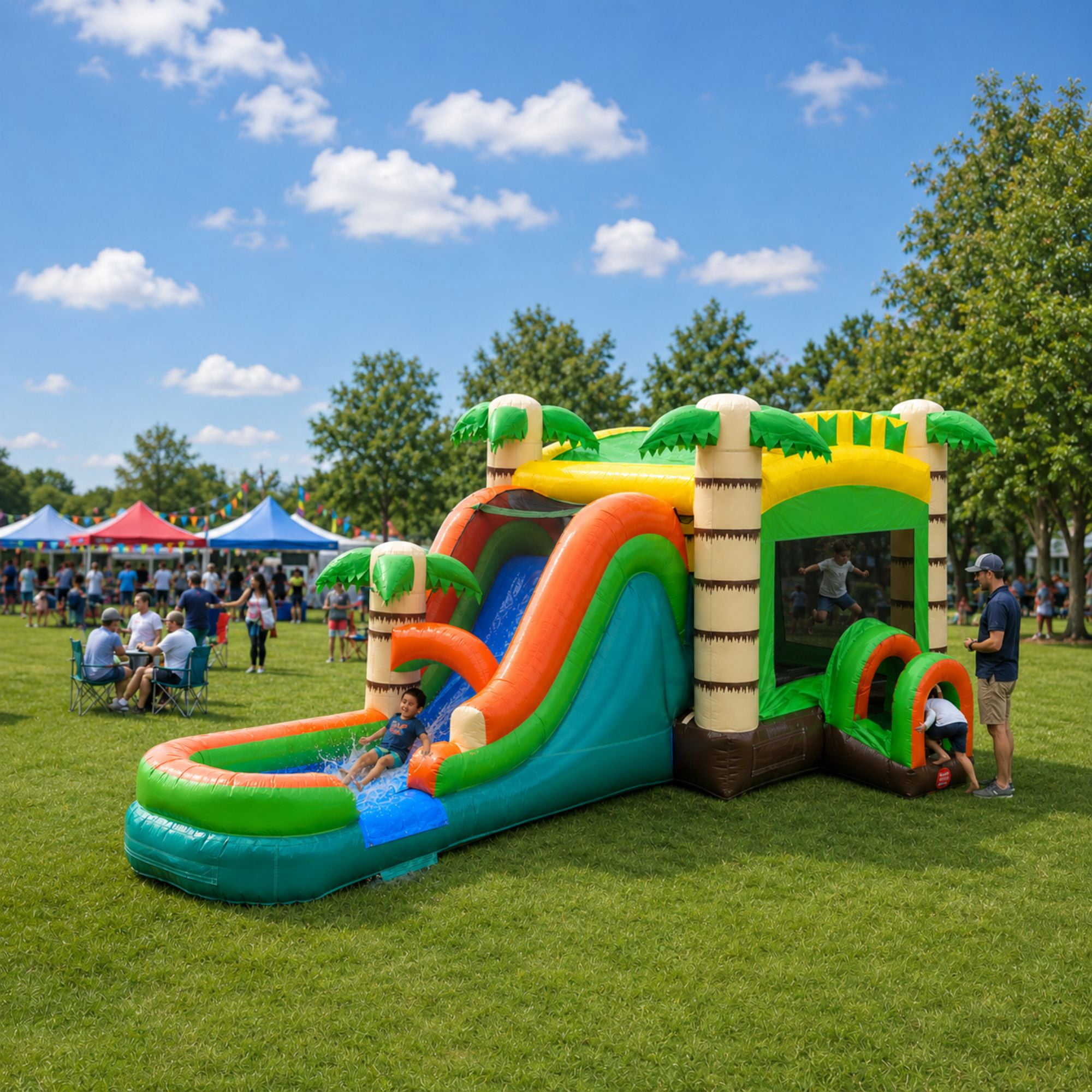TentandTable Mega Inflatable Water Slide Bounce House Combo with Blower, Tropical