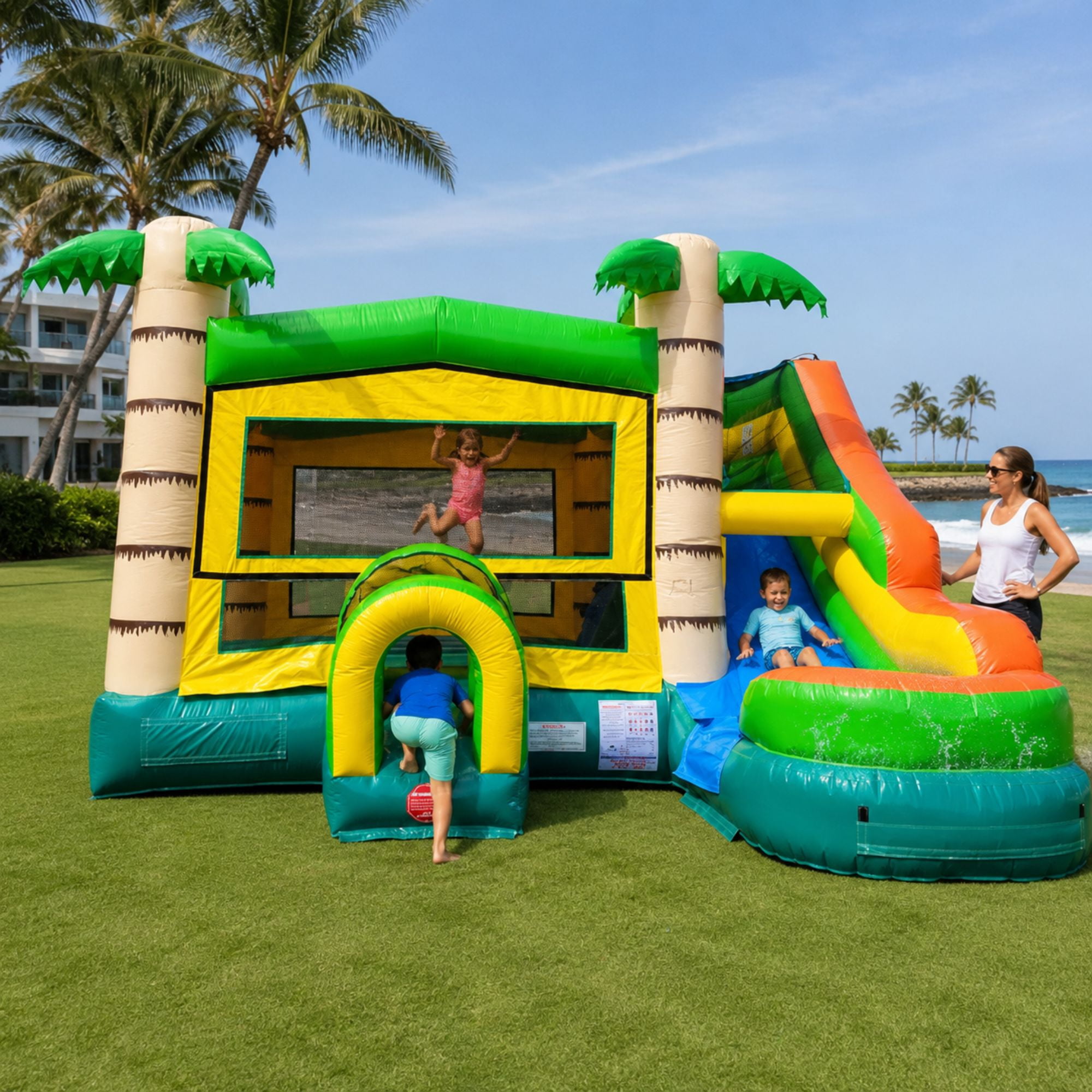 TentandTable Modular Inflatable Water Slide Bounce House Combo with Blower, Tropical