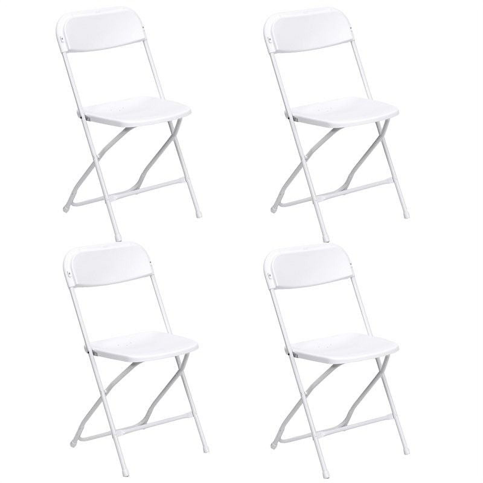 Set of 4 White Plastic and Steel Folding Chairs