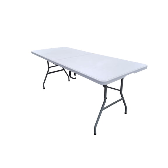 TentandTable Rectangle Plastic Fold-in-Half Banquet Table, White, 72 in