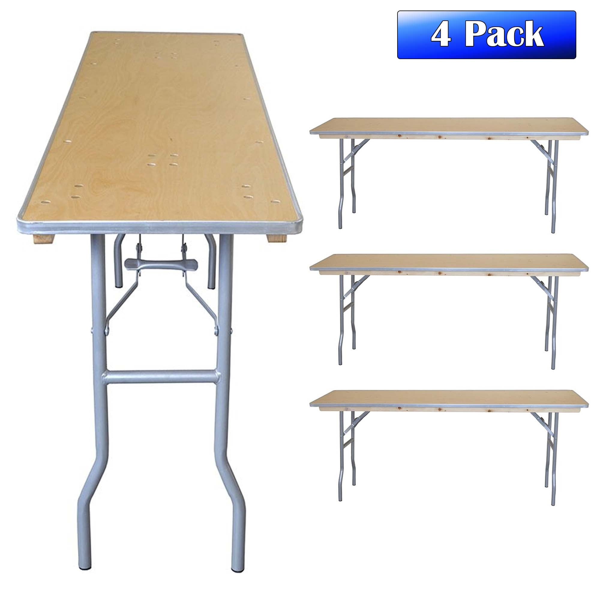 Pogo 8' Rectangle Wood Conference Seminar Office Folding Table, 4 Pack
