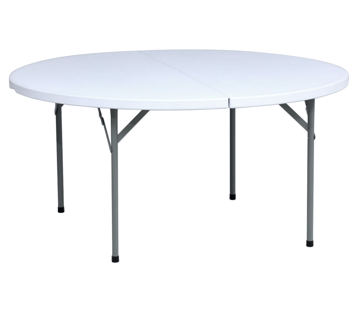 60-Inch White Round Plastic Table with Gray Steel Frame