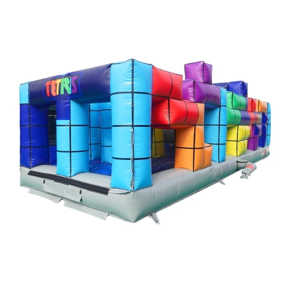 TentandTable Official Tetris Inflatable Obstacle Course, Commercial Race Challenge Bouncer for Kids & Adults, 30'x11'x9', Tetris Theme with Blower