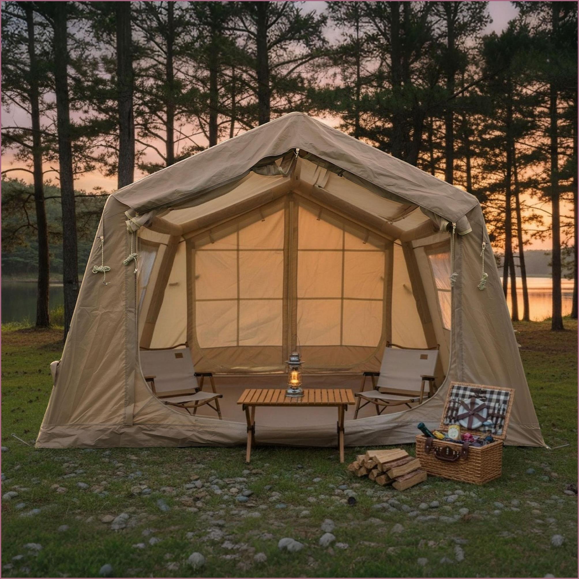 Tents | 4-6 Person 4 Season Inflatable Camping Tent, Carpa, Waterproof for Outdoor Glamping, Includes Hand Pump | oxford fabric