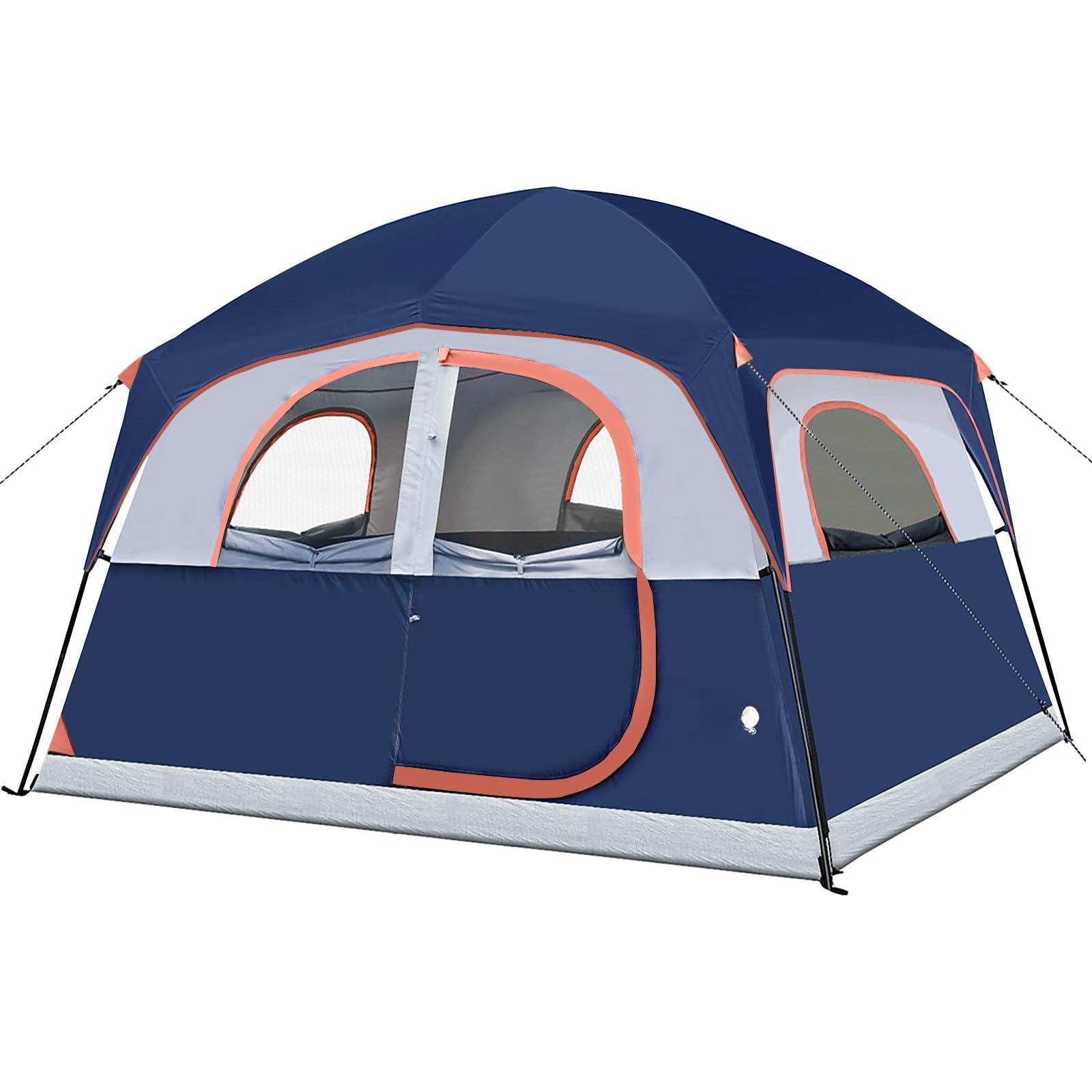 Tents 6 Person Waterproof Windproof Easy Setup Double Layer Family Camping Tent With 1 Mesh Door & 5 Large Windows -10'x9'x78in(h)