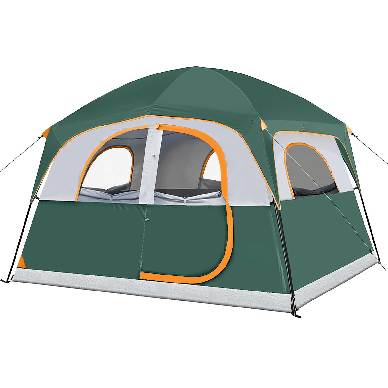 Tents 6 Person Waterproof Windproof Easy Setup Double Layer Family Camping Tent With 1 Mesh Door & 5 Large Windows -10'x9'x78in(h)