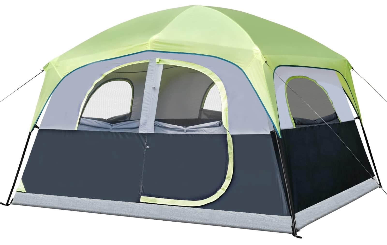 Tents 6 Person Waterproof Windproof Easy Setup Double Layer Family Camping Tent With 1 Mesh Door & 5 Large Windows -10'x9'x78in(h)