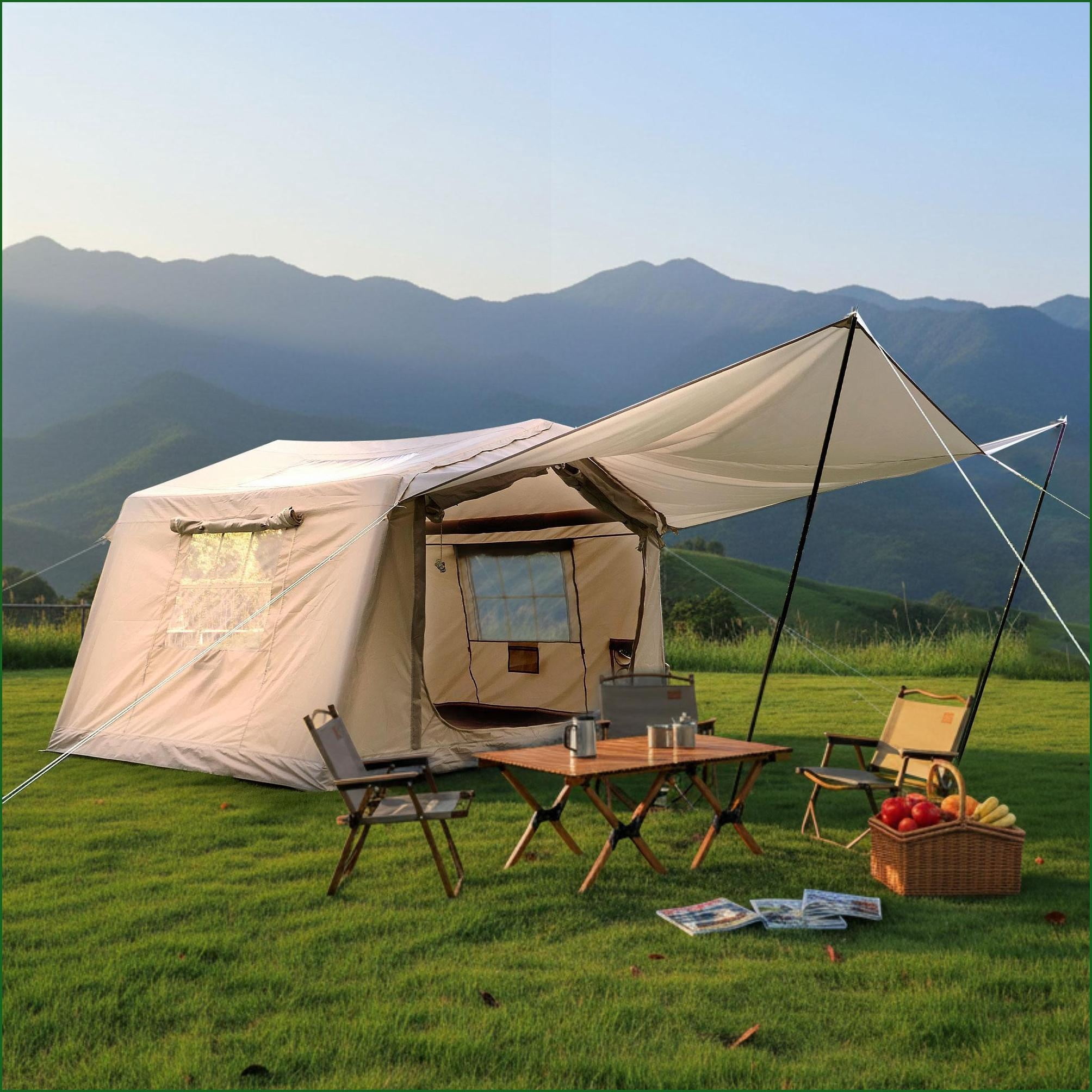 Tents | Carpa | 4-8 Person 4 Season Inflatable Camping Glamping Tent, Waterproof with Canopy Hand Pump | oxford fabric