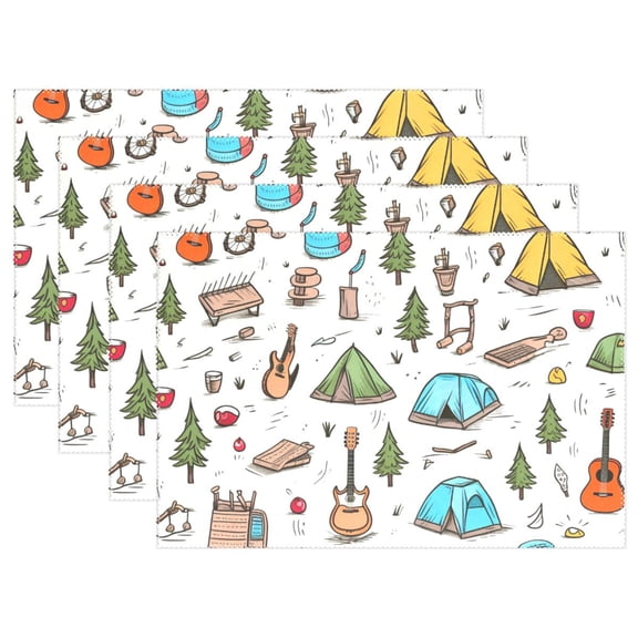 Tents Guitars Trees 12×18 inch Placemats Heat Resistant Washable Foldable Rectangular Placemats Set Decoration Indoor Outdoor for Kitchen Dining Table 1PC