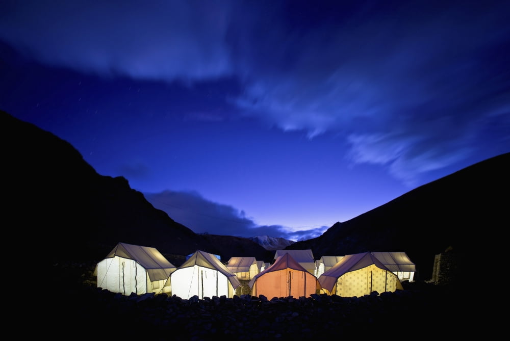 Tents Illuminated In A Valley At Night Tso Moriri Ladakh India Canvas Art - David DuChemin Design Pics (36 x 24)