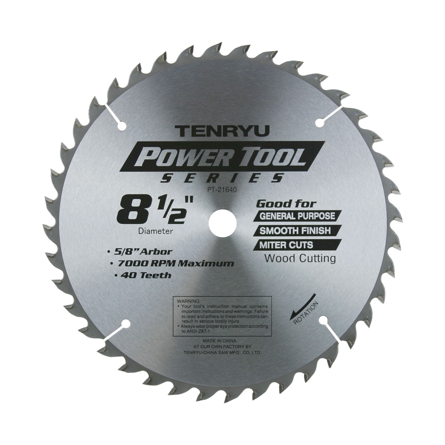 Tenyru PT-21640 8-1/2-inch 40T General Purpose Wood Saw Blade, 5/8-inch Arbor