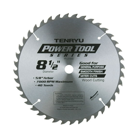 Tenyru PT-21640 8-1/2-inch 40T General Purpose Wood Saw Blade, 5/8-inch Arbor