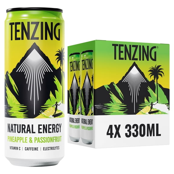 Tenzing Energy Drink Pineapple & Passion Fruit 4X330ml, Imported from Britain