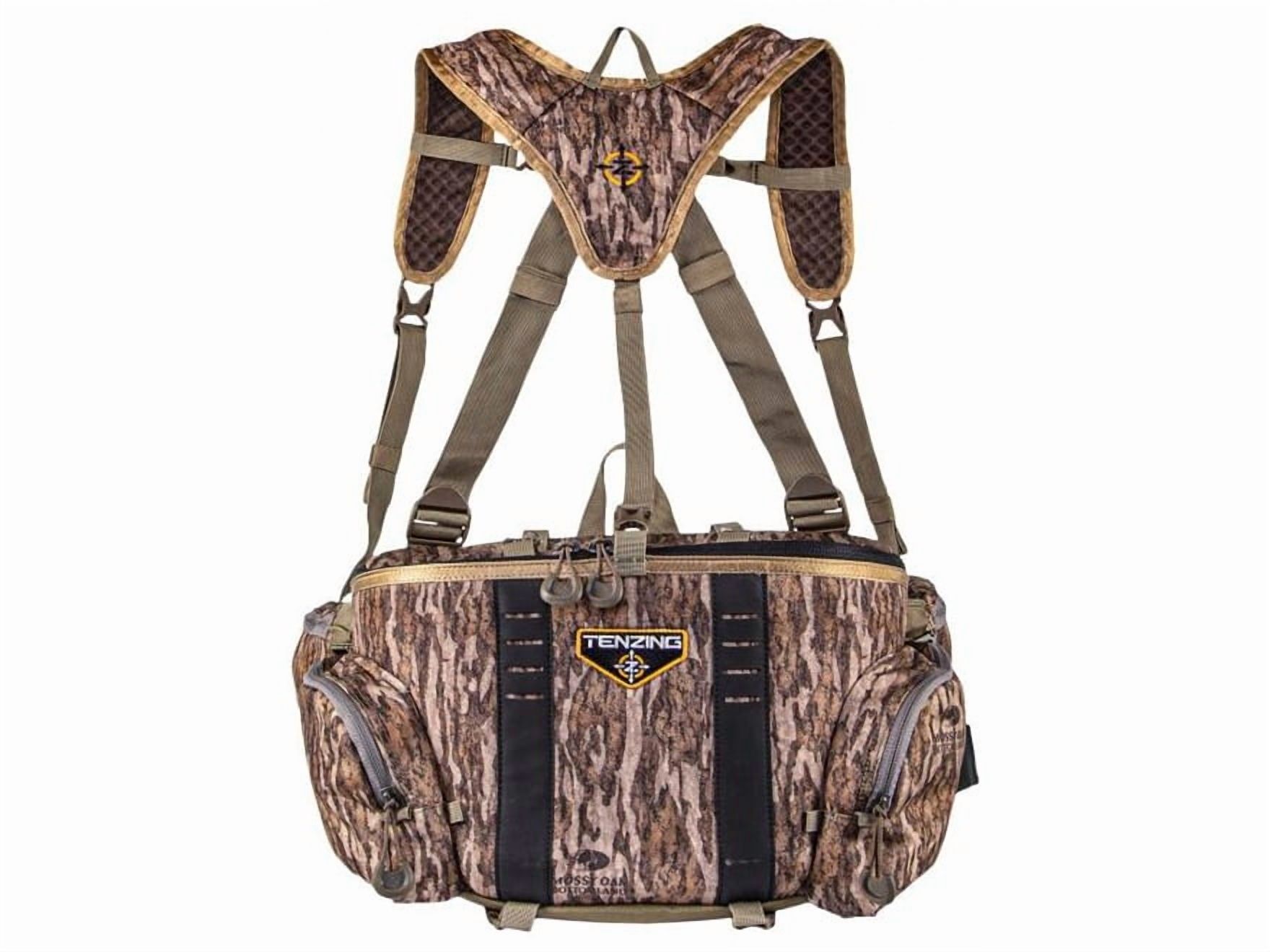 TENZING Unisex Adult Hangtime Lumbar Pack, Mossy Oak Bottomland | Adjustable Durable H2O Compatible Hunting Pack with 5 Compartments, 5 Pockets & Webbing Straps for Extra Hunting Gear Milti