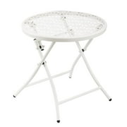 TeoKJ Folding Outdoor Side Tables Anti Rust Table Round Metal End Table Porch Yard 17.71" Height - White
