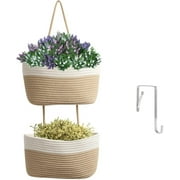 TEOKJ Over the Door Hanging Basket, 3-Tier Woven Cotton Wall-Mounted Storage Organizer Bag Decorative Hanging Nursery Baskets - Jute