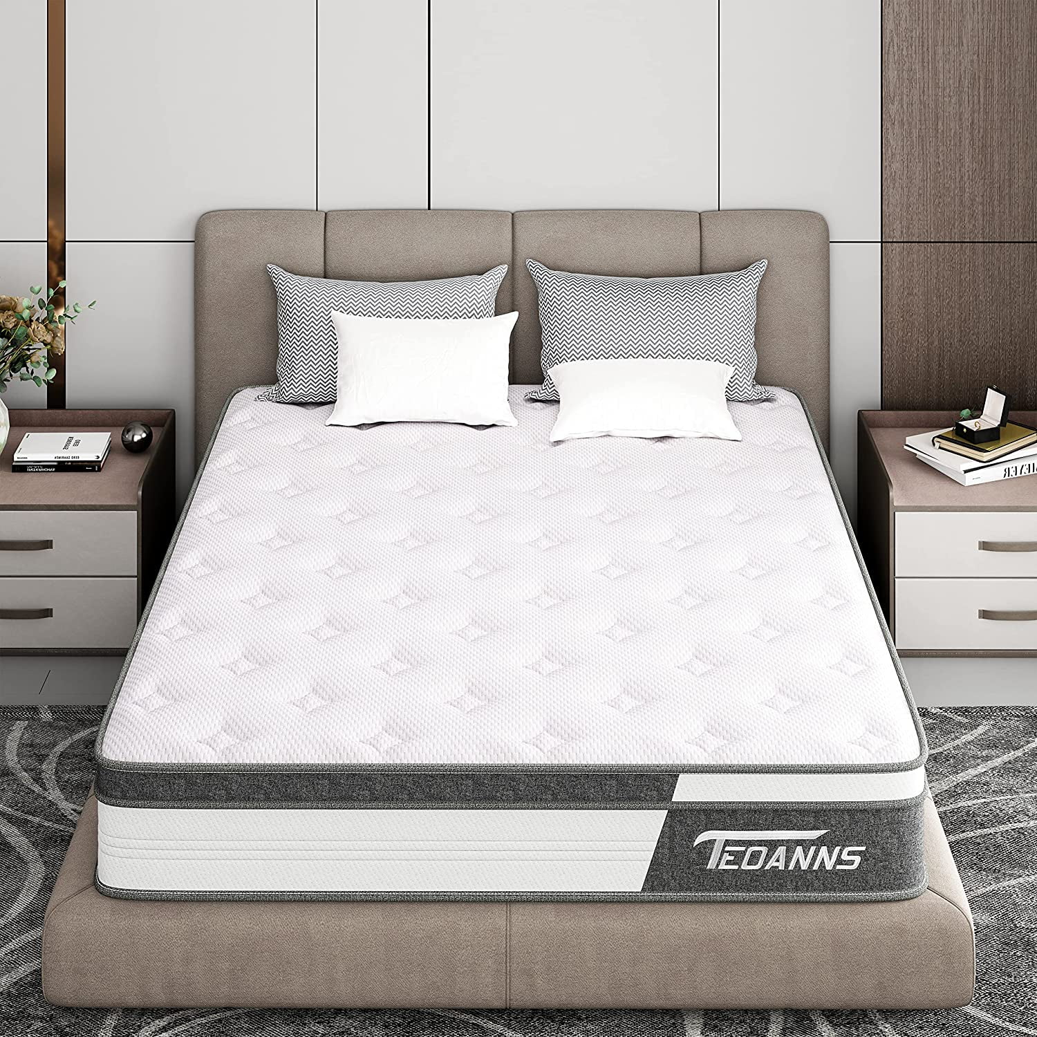Teoanns 10 Inch Queen Hybrid Mattress Memory Foam Pressure Relief