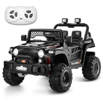 Teoayeah 4WD Ride on Truck Car, Kids 12 V Electric Ride on Toys with Manual/Parent Control,Spring Suspension, Storage Trunk, Bluetooth Music - Black