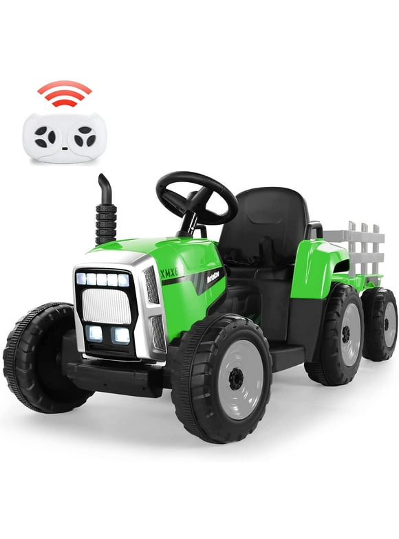 Teoayeah Ride on Tractor 12V 7Ah, Kids Electric Tractor with Remote Control, 2+1 Gear Shift, 7-LED Headlight, Horn Button/ MP3/ Bluetooth/ USB, Play Vehicle Tractor for Kids 3-6 Years (Green)