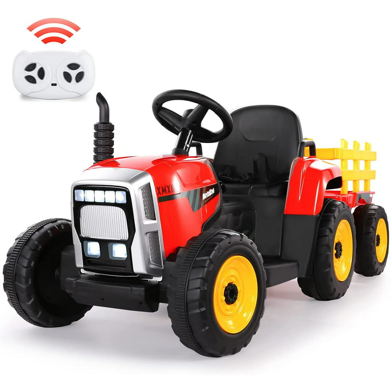 Teoayeah Ride on Tractor 12V 7Ah, Kids Electric Tractor with Remote  Control, 2+1 Gear Shift, 7-LED Headlight, Horn Button/ MP3/ Bluetooth/ USB,  Play
