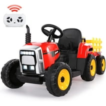 Teoayeah Ride on Tractor 12V 7Ah, Kids Electric Tractor with Remote Control, 2+1 Gear Shift, 7-LED Headlight, Horn Button/ MP3/ Bluetooth/ USB, Play Vehicle Tractor for Kids 3-6 Years (Red)