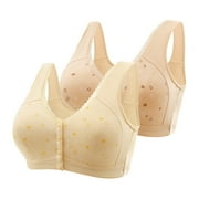 Teocary 2pcs Everyday Bras Oversize Front Snap Bras for Women Clearance Items Khaki