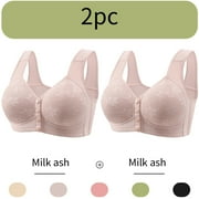 Teocary 2pcs Everyday Bras Plus Size Front Clasp Bras for Women Cotton Bralette Push up Bra No Underwire Bras for Women Holiday Gift Finder Beige