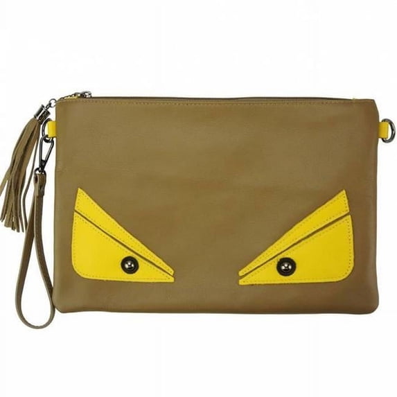 Teodora Womens Luxury Clutch & Shoulder In Smooth Calfskin Leather Handbag, Dark Taupe