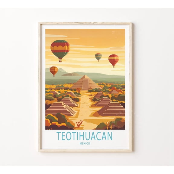 Teotihuacan Mexico Ancient Aztec Pyramids Cultural Wall Art, Unframed Paper Poster 8x10in