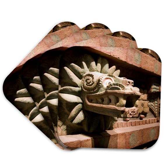 3drose, Teotihuacan Serpent, Mayan Culture, Mexico City - Sa13 Dfr0181 - David R. Frazier, Set of 4 Coasters - Soft