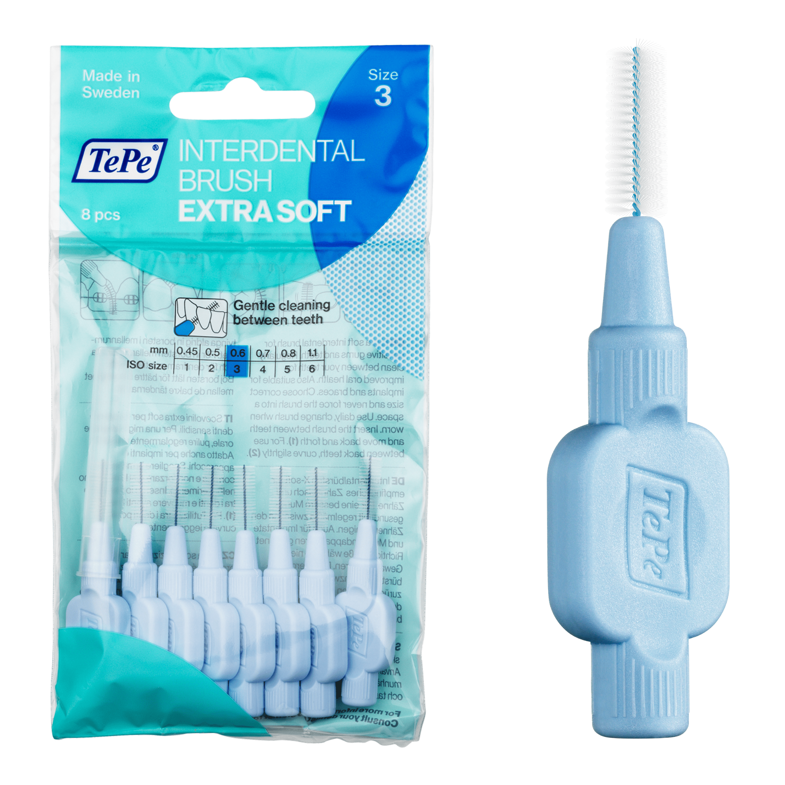 Tepe Extra Soft Interdental Brush, 0.6 mm, Cleaner for Medium Spaces, Pack of 8, Blue, Size 3 - Walmart.com