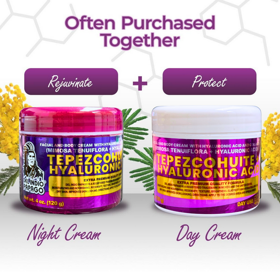 Tepezcohuite + Hyaluronic Acid Facial Cream Set, Day & Night Use Moisturizing & Nourishing Skincare, 120g Each