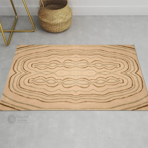 Teppich Homes Beige Geometric Pattern Wool Rug 8x10 - Perfect Area Rug for Hallway And Living Room, Tufted Carpet Style
