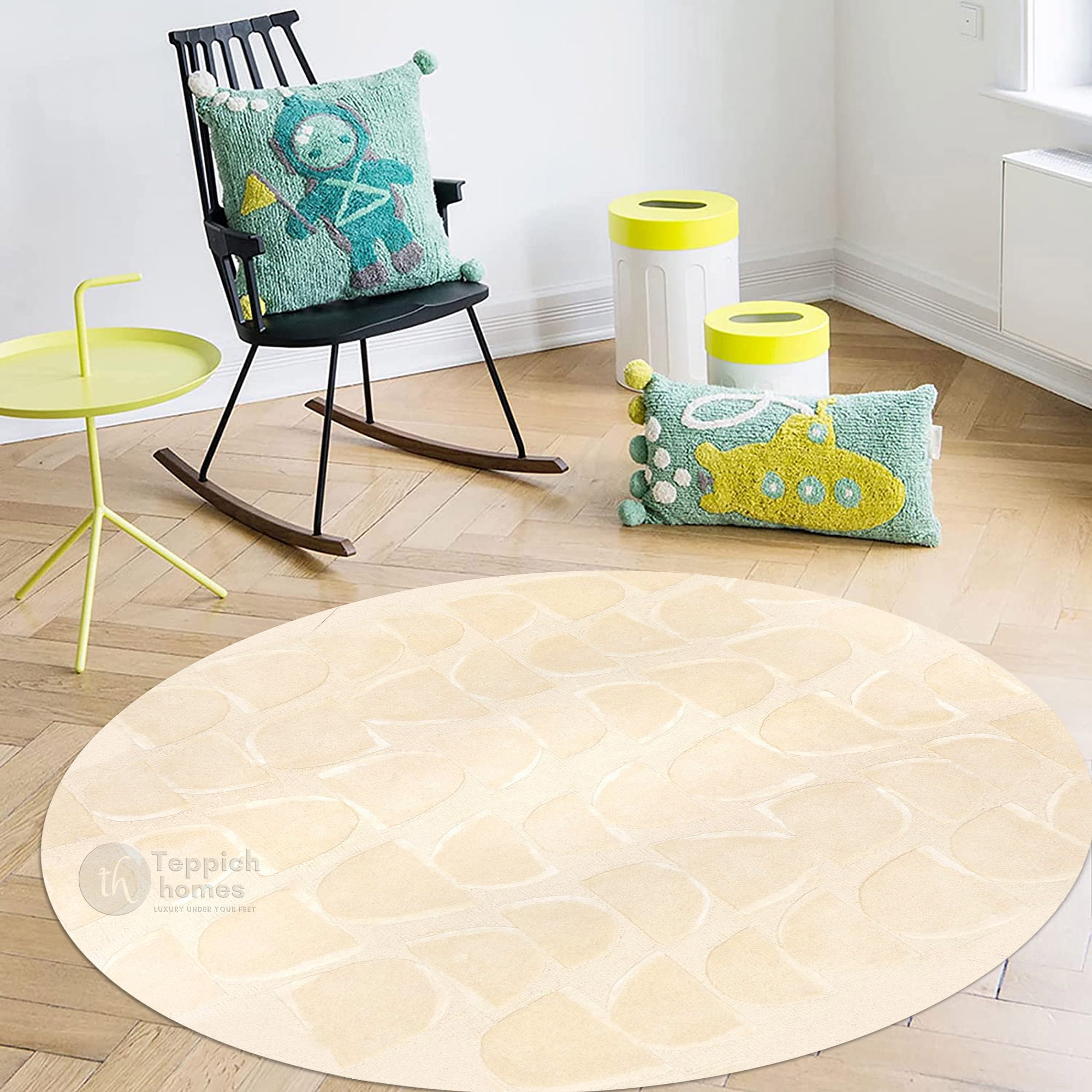 Teppich Homes Cozy 5x5 Handmade Tufted Wool Rug - Beige Geometric ...