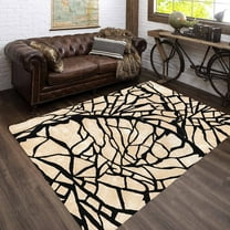 Teppich Homes Cozy Cream and Black Geometric Pattern Tufted Wool Area Rug 5x7 - Perfect for Living Room And Bedroom