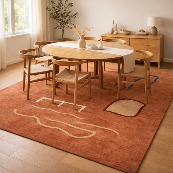 Teppich Homes Cozy Peach Geometric Wool Tufted Area Rug 5x7 – Soft Carpet for Hallway & Living Room | Plush Peach Wool Rectangle Floor Rug