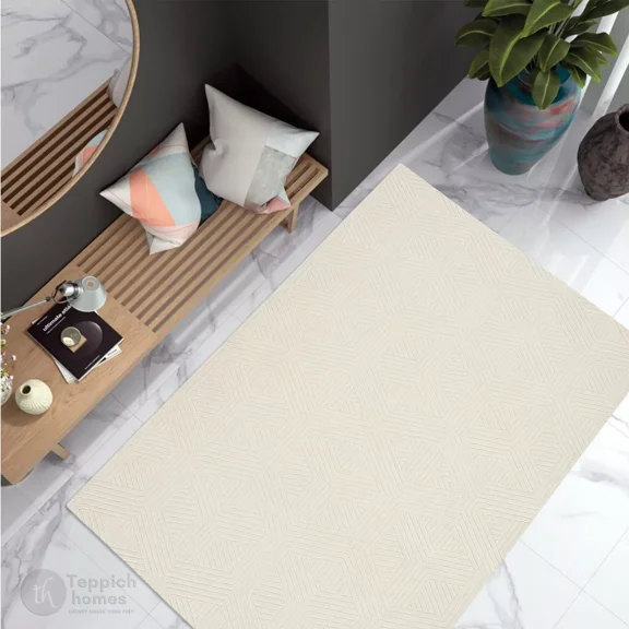 Teppich Homes Geometric Area Rug, 6' x 8', Tufted, Off-White, Geometric