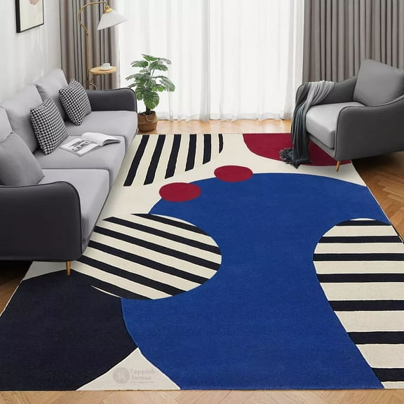 Teppich Homes Geometric Contemporary Tufted Blue Geometric Area Rugs, 10' x 10', Non-Slip Backing, 1 Count