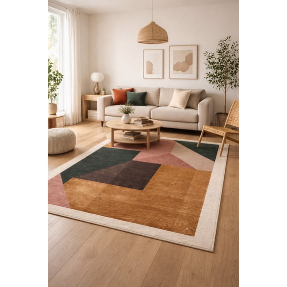 Teppich Homes Brown Geometric Luxury Area Rug 5x7 – Fade Resistant Contemporary Rectangle Carpet | Soft Plush Indoor Floor Rug