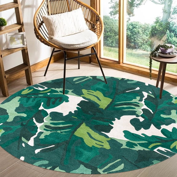 Teppich Homes Handmade 15x15 Tufted Green Area Rug - Soft Wool Carpet for Living Room and Bedroom Décor