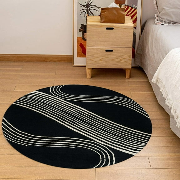 Teppich Homes Handmade 16x16 Wool Rug - Soft Black Tufted Carpet for Living Room, Kids' Room, and Area Decor