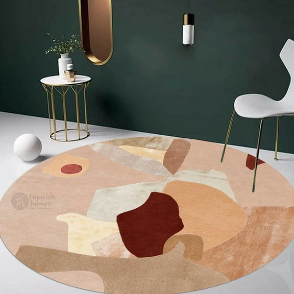 Teppich Homes Handmade 5x5 Wool Carpet - Beige Tufted Area Rug for Living Room, Kids' Room, and More - Soft and Cozy Design