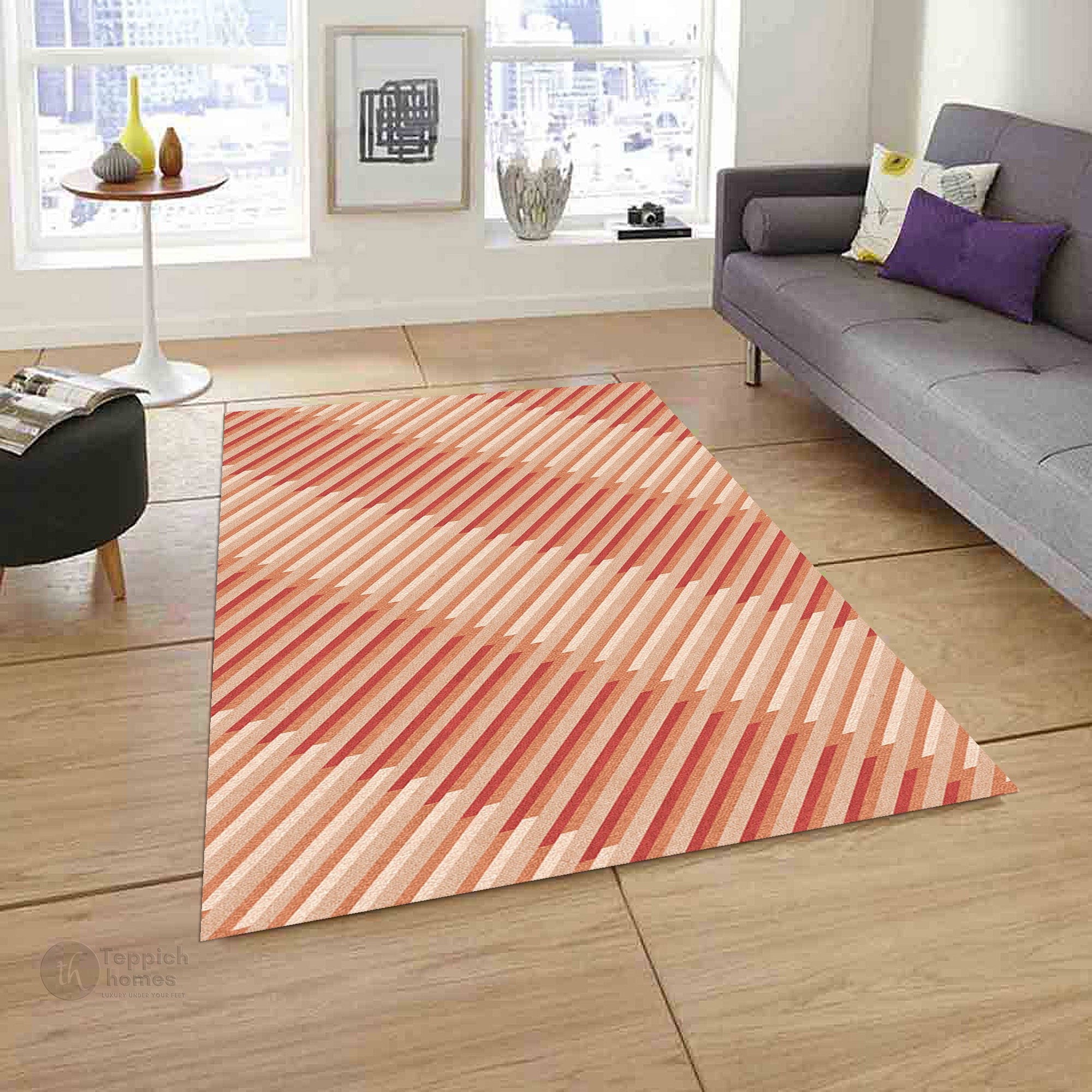 Teppich Homes Handmade 5x7 Geometric Pattern Area Rug - Tufted Orange ...