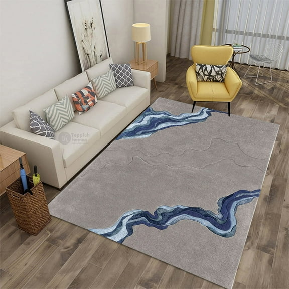 Teppich Homes Handmade 5x7 Geometric Pattern Tufted Area Rug - Soft Grey Wool Carpet for Living Room and Bedroom
