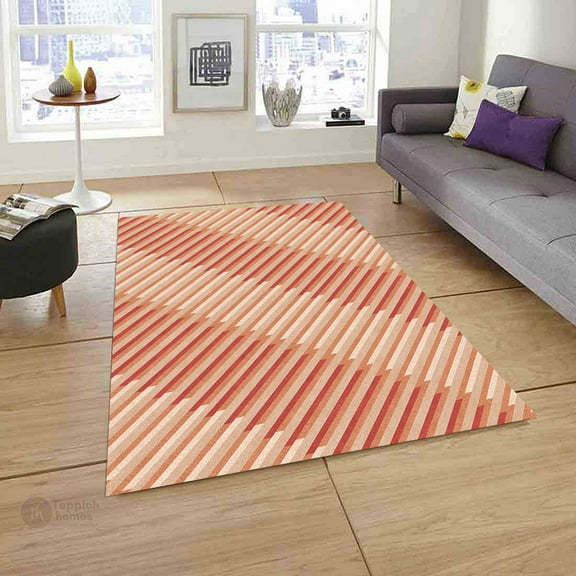 Teppich Homes Handmade 5x8 Geometric Pattern Area Rug - Tufted Orange Wool Carpet for Living Room And Bedroom
