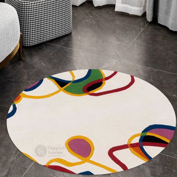 Teppich Homes Handmade 6x6 Wool Carpet - Soft White Tufted Area Rug for Living Room and Hallway