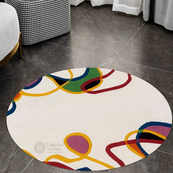 Teppich Homes Handmade 8x8 Wool Carpet - Soft White Tufted Area Rug for Living Room and Hallway