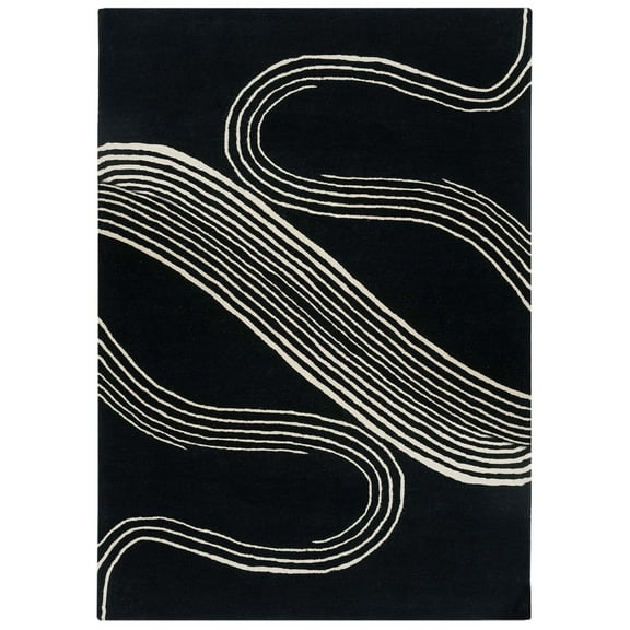 Teppich Homes Handmade 9x12 Tufted Wool Area Rug - Soft Black Carpet for Living Room and Kids' Rooms - Elegant Floor Décor