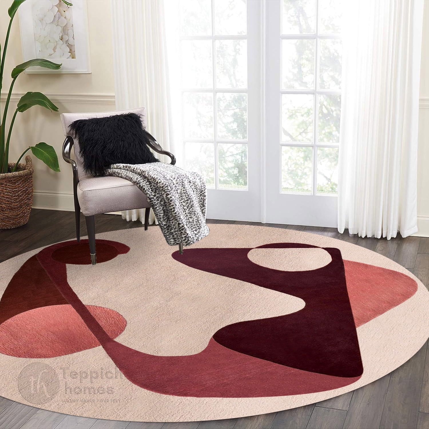 Teppich Homes Handmade Beige Wool Geometric Pattern Round Area Rug ...